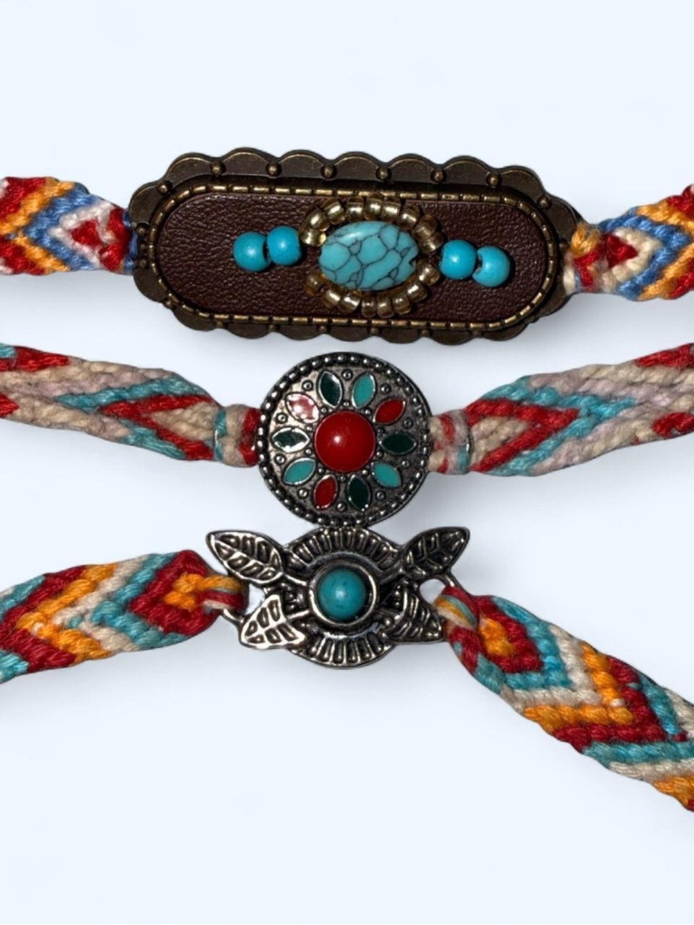Homeade Boho Turquoise & Coral Hemp Bracelet Set